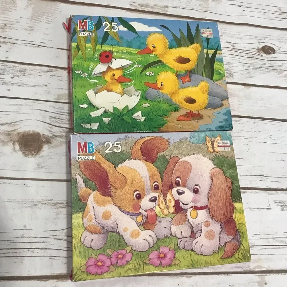 Vintage Pastel Pets Puzzles Ducks‎ Puppies Milton Bradley
